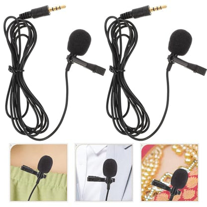Garneck 2pcs Lavalier Microphone Clip with 3.5mm Jack for Laptop and Tablet, High Sensitivity Mini Phone Microphone with Long Cable for Lecture Recording and Rap Recording Equipment