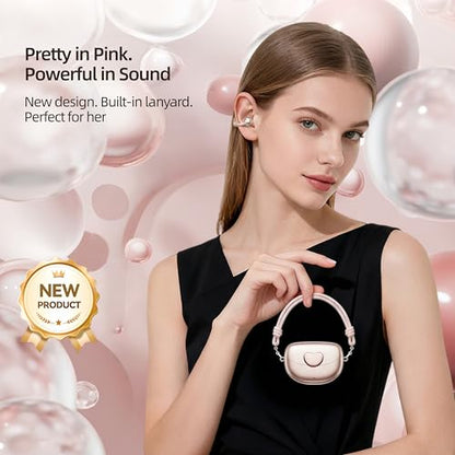 HJX 3rd Gen Clip On Earbuds, Open Ear Bluetooth 6.0 Wireless Headphones with Mic, Freeclip Secure Fit for Small Ears and Glasses,Running Ear Buds for Work Out,50H Playtime, ENC, IPX7 Waterproof,Pink - color: Pink