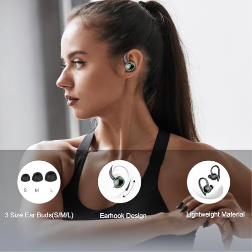 Wireless Earbuds, Bluetooth 5.4 Headphones Sport Over Ear Buds With ENC Mic | ENC Noise Cancelling Mic, 48H, Wireless Earphone With Earhooks, Stereo Deep Bass, IP7 Waterproof Headset for Workout, Black - color: J-Black