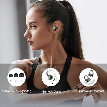 Wireless Earbuds, Bluetooth 5.4 Headphones Sport Over Ear Buds With ENC Mic | ENC Noise Cancelling Mic, 48H, Wireless Earphone With Earhooks, Stereo Deep Bass, IP7 Waterproof for Workout Running, Black