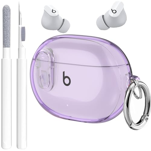 Beats Studio Bud/Buds Plus Case Cover Clear 2021/2023 Lock Clip with Clean Kit, GARTOO Protective Case and Clean Pen Compatible with Beat Studio Bud + for Women Girls Kids, Clear Purple - color: Clear Purple