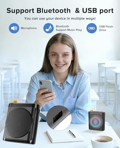 Voice Amplifier for Teachers, Dual Magnetic Lavalier Mic(Black) | Bluetooth Portable Rechargeable Speaker for Classroom, Meetings, Tour Guide Speeches, Public Speaking, Coaches, PA System - color: Black
