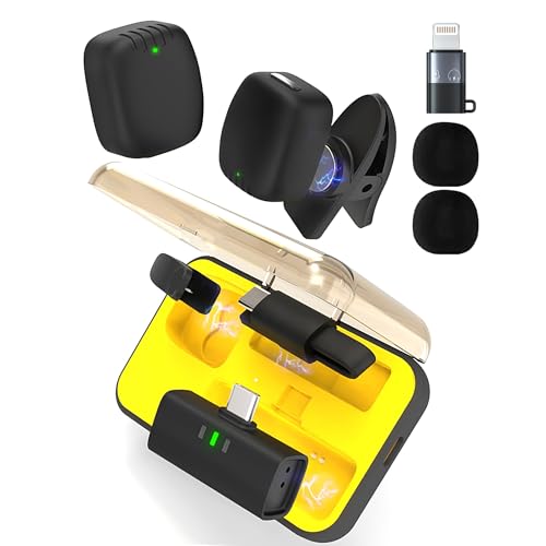 Wireless Lavalier Microphone Noise Cancelling for Android iPhone 15H Battery Life with Charging Case Lapel Micphone Wireless for Video Recording Podcast - size: USB-C&lightning