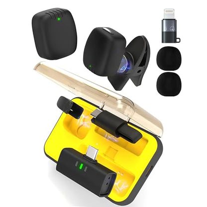 Wireless Lavalier Microphone Noise Cancelling for Android iPhone 15H Battery Life with Charging Case Lapel Micphone Wireless for Video Recording Podcast - size: USB-C&lightning