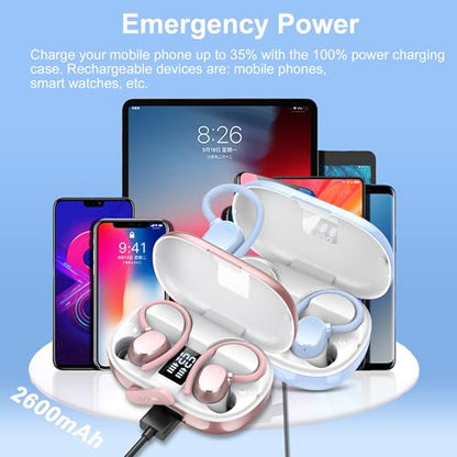 Ear buds Wireless Bluetooth Earbuds Sport 128H Playtime 2026 NEW Bluetooth 5.3 Headphones with LED Display Powerful Bass Over Ear Earphones with Earhooks IP7 Waterproof for Gym/Running/Workout - color: Sky blue