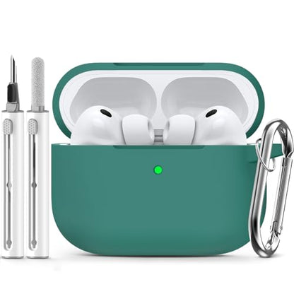 Ljusmicker for AirPods Pro 3 Case 2025 with Cleaner Kit,Pine Green | Soft Silicone Protective Cover for Apple AirPod Pro 3rd Generation Case with Keychain for Women Men,Shockproof - color: B-Pine Green