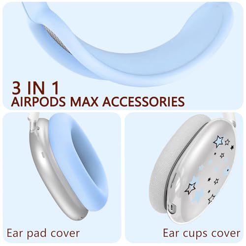 Silicone Case for AirPods Max Headphones, Clear Star Soft TPU Ear Cups Cover/Ear Pad Cover/Headband Protection for Apple AirPods Max USB-C/Lightning (2024/2020) (Blue) - color: Blue
