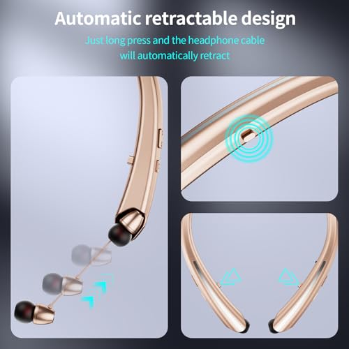 Neckband Bluetooth Headphones, Wireless Retractable Headset with Mic, IPX5 Sweatproof Earphones, Noise Cancelling Earbuds | 22H Playtime for Sports/Running/Driving (Rose Gold) - color: Rose Gold