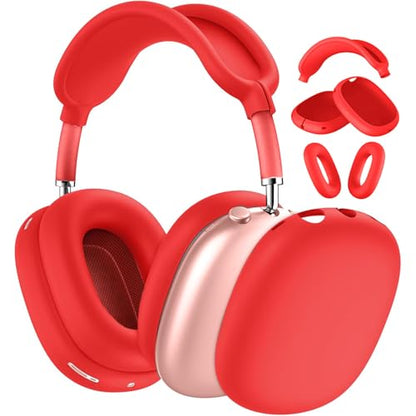 3-in-1 Silicone Case Cover for AirPods Max 2/AirPods Max Headphones, Apple AirPod Max Accessory Protective Cover, Headband/Ear Cups/Ear Pad Covers, Anti-Scratch and Sweatproof (All red) - color: All red