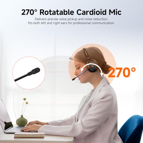 SVBONY SVN H1 Wireless Headset with Mic for Work | Bluetooth Headset with Joystick Mute and ENC Noise Cancelling,USB Dongle, Charging Base for Call Center, Computer