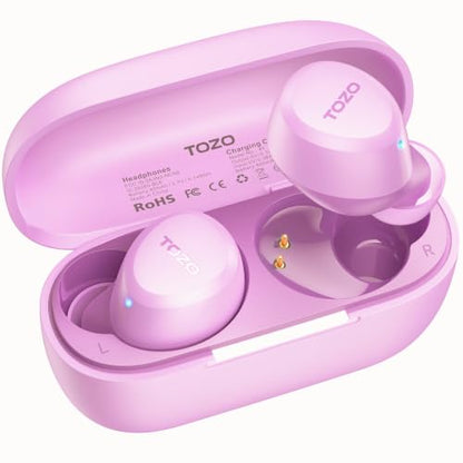 TOZO A1 Wireless Earbuds Bluetooth 5.3 Light Weight in Ear Headphones | IPX5 Waterproof, 2 Mics for AI Calls, Immersive Premium Sound Bass Ear buds with Charging Case, 32 Presets EQ via TOZO App - color: Pink