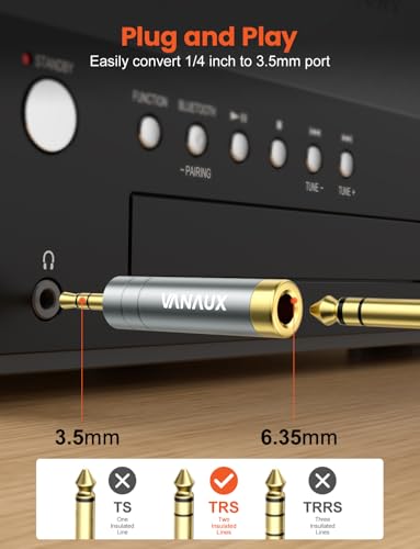 VANAUX 1/4'' to 3.5 mm Headphone Adapter 2PACK, 3.5 mm(1/8'') Plug Male to 6.35 mm (1/4'') Jack Female Stereo Adapter for Headphone, Guitar, Digital Piano, Speaker, Amplifier