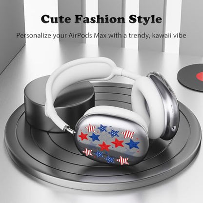 for AirPods Max 2/1 Headphones 4th of July Patriotic Ear Covers | America Stars Clear Ear Cups Cover | White Silicone Ear Pad Case Headband Cover for Apple AirPods Max 2/1 (2026/2024/2020) - color: America Stars E