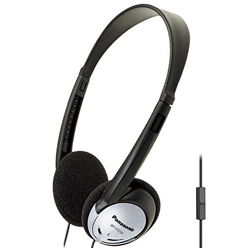 Panasonic Headphones, On-Ear Lightweight Earphones with Microphone and XBS for Extra Bass and Clear, Natural Sound, 3.5mm Jack for Phones and Laptops, Work from Home - RP-HT21M (Black & Silver) - size: 36 x 6.7 x 0.5 inches (Pack of 1), style: On Ear - Wi