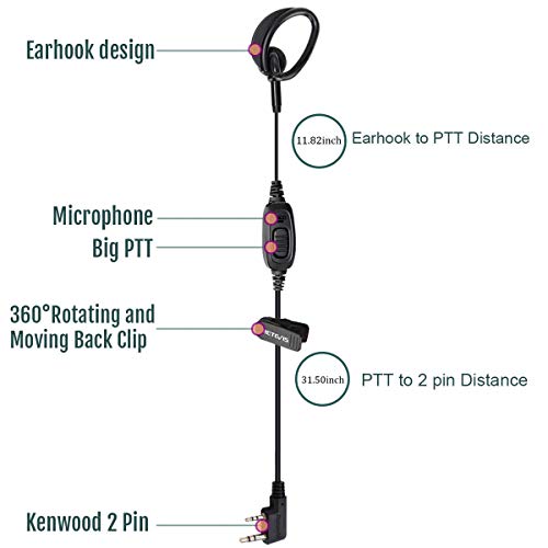 Retevis RT68 Walkie Talkie Earpiece with Mic, for RT22/RT21/H777/RT27/RT68H | Soft Earhook, 2 Pin , Compatible with Kenwood, Pxton, Baofeng BF-888S 2 Way Radio, Two Way Radio Headset(10 Pack) - style: Soft Earhook