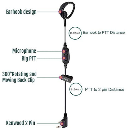 Retevis RT68 Walkie Talkie Earpiece with Mic, for RT22/RT21/H777/RT27/RT68H | Soft Earhook, 2 Pin , Compatible with Kenwood, Pxton, Baofeng BF-888S 2 Way Radio, Two Way Radio Headset(10 Pack) - style: Soft Earhook