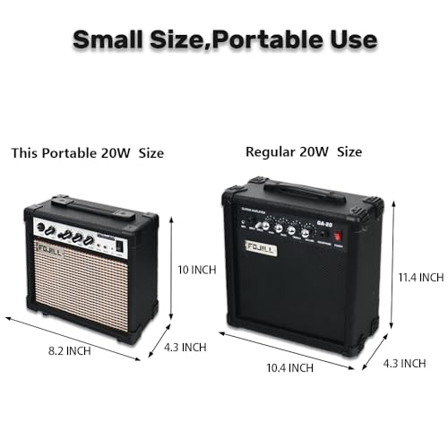 Fojill 20W Watt Electric Guitar Amplifier Amp Practice Small Portable Travel Mini Amp with 3.5 Headphone Jack Aux Distortion Gain Treble Bass Volume (Black, 20W) - color: Black