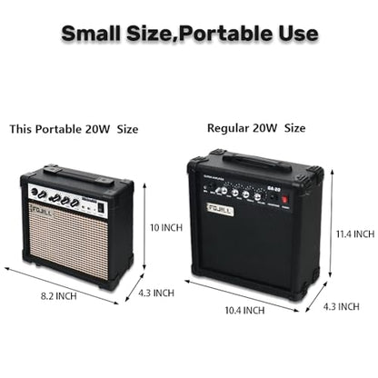 Fojill 20W Watt Electric Guitar Amplifier Amp Practice Small Portable Travel Mini Amp with 3.5 Headphone Jack Aux Distortion Gain Treble Bass Volume (Black, 20W) - color: Black