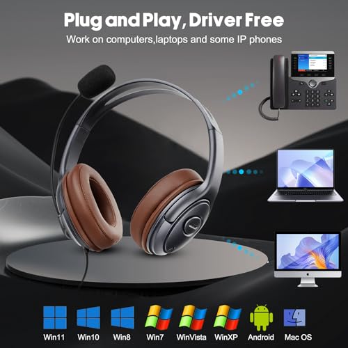 Noise Canceling USB Headphones with Microphone & in-Line Controls for Dragon Dictation, Over Ear PC Headphones for Office Work from Home Skype Teams Zoom Meeting WebEx Softphone - color: PB-806DUC
