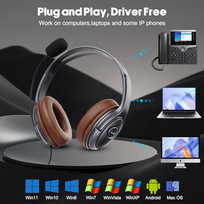 Noise Canceling USB Headphones with Microphone & in-Line Controls for Dragon Dictation, Over Ear PC Headphones for Office Work from Home Skype Teams Zoom Meeting WebEx Softphone - color: PB-806DUC
