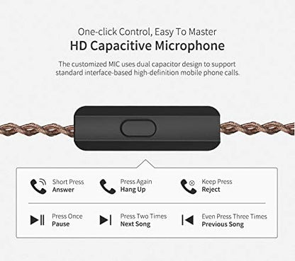 Linsoul 3.5mm Plug 2 Pin Detachable OFC Braided Cable for KZ ZS10 Pro Earphones (with Mic) | Recessed 2Pin Connector, OFC Braided Eord for In Ear Monitor, Audiophile Musician Use, w/ Mic