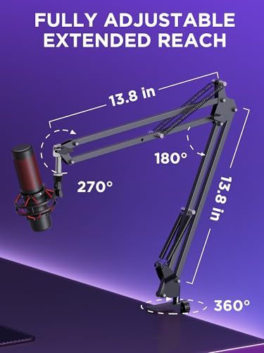 InnoGear Microphone Stand Mic Boom Arm for Blue Yeti HyperX QuadCast S SoloCast Snowball Fifine K669B and other Mic, with Shock Mount Windscreen Pop Filter Mic Clip Holder Cable Ties, Medium | Pop Fiilter and Shock Mount Included, for Desk Thickness Withi
