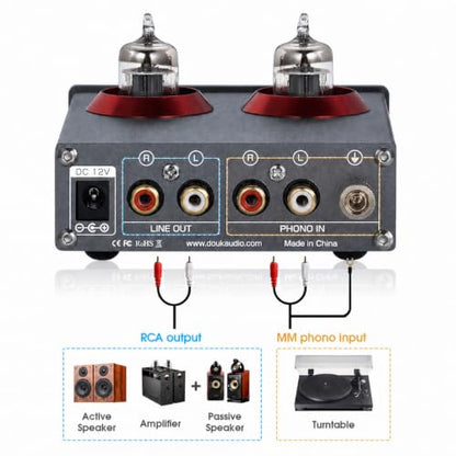 Douk Audio Tube Phono Preamp: 6CS6 Headphone Amp for Turntable (T4 PRO)