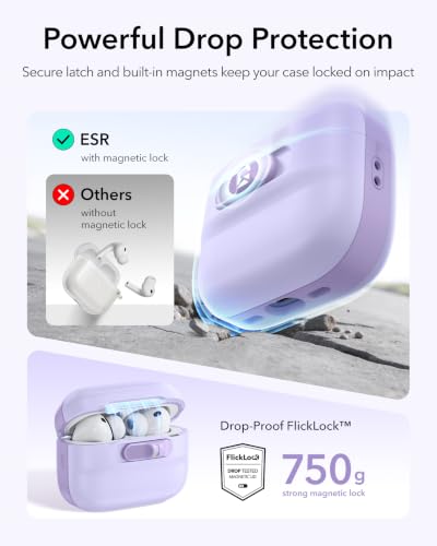 ESR for AirPods Pro 3 Case (2025), Compatible with MagSafe, Purple | Compatible with AirPods Pro 3 (USB-C Cable), Magnetic Lid, Full Drop Protection Cover with Lanyard - color: Purple, size: AirPods Pro 3 Case