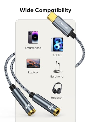CableCreation USB C to Dual 3.5mm Female Headphone Splitter Adapter 1FT