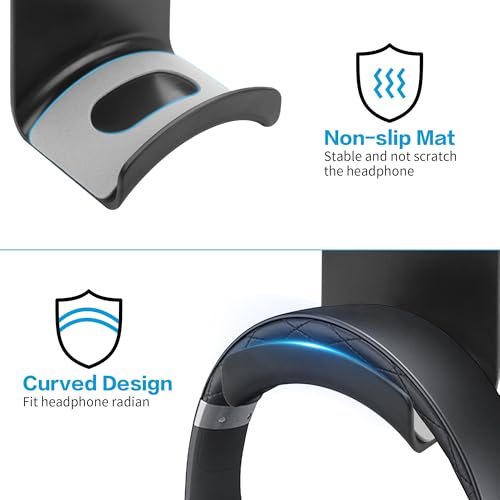 YAODHAOD Headset Hanger Holder Wall Mount, Sticky Headset Stand Holder Clip Under Desk for All Headphone/Controller (Black,Wall-Mounted) - color: Black, size: Wall-Mounted