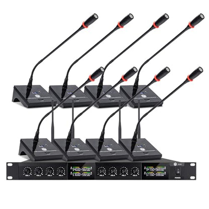 W IN-MIX Wireless Conference Microphone System, 8 Channel Wireless Podium Microphone,8 Gooseneck Mics Adjustable Frequency Super-Low Background Noise for Lecture, Church, Conference, Public Speaking