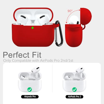Lerobo for AirPods Pro 2nd/1st Case with Keychain, Red | Soft Silicone Protective Cover Compatible with Apple AirPod Pro Case for Women Men, Scratchproof, Shockproof, Dustproof - color: Red