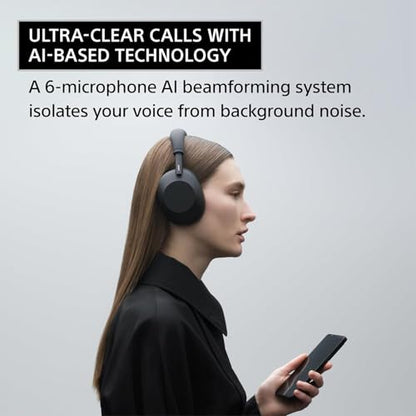 Sony WH-1000XM6 Wireless Noise Canceling Headphones, HD NC Processor QN3, 12 Mics, Adaptive NC Optimizer, Black, with Headphone Stand, 1-Year Warranty - color: Black