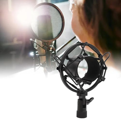 Microphone Shock Mount, Black | Universal Shockmount, 45-50mm Diameter, ABS Anti Vibration, 5/8 to 3/8 Conversion Nut, Professional Recording - color: Black