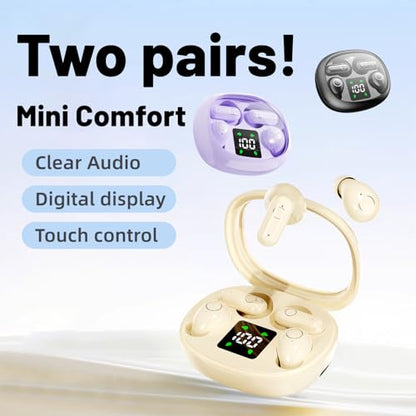 2-in-1 Mini Invisible Sleep Bluetooth Earbuds,Small Wireless Sleep Headphones for Side Sleepers,Bluetooth 5.4 Bass Stereo Sound Over-Ear Earbuds,Bluetooth Earbuds for Laptop/Phones/Sports (Black) - color: Black