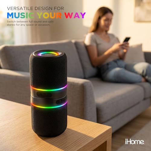 iHome 2-in-1 Portable Wireless Bluetooth Speaker with RGB Lights