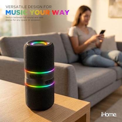 iHome 2-in-1 Portable Wireless Bluetooth Speaker with RGB Lights