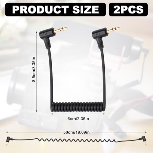 2pcs 3.5mm Microphone Cable, Mic Cord for Cameras Microphone Cable Compatible with DJI Mic 2 & Rode Microphone Wireless Pro Coiled Dual 3.5mm TRS Patch Cable Audio Mic