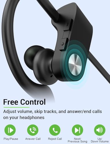 Bluetooth 5.3 Headphones, Wireless Sports In-Ear Earbuds IPX7 Waterproof | 16 Hours Playtime, Sweatproof Stereo Earphones with MIC, Noise Cancelling Headsets for Gym Running Workout, Clear Sound - color: Black