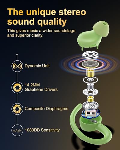 Wireless Earbuds, Bluetooth 5.4 Headphones Sport Over Ear Buds with ENC Mic | Noise Cancelling Mic,48H, Wireless Earphone With Earhooks, Stereo Deep Bass, IP7 Waterproof ear bud for Workout Running,Green - color: Green