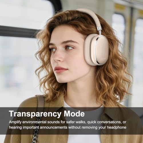 Srhythm NiceComfort 95 Adaptive Noise Cancelling Headphones Wireless | Bluetooth with Spatial Audio,Transparency,ENC,HD Sound,Low Latency for Gaming,Slim Headphones Lightweight - color: Champagne Gold