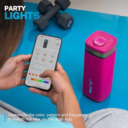 JLab, JBuds Party, Portable Bluetooth Speaker, Waterproof, RGB Lighting, Multi-Speaker Connection, Pink - color: Pink