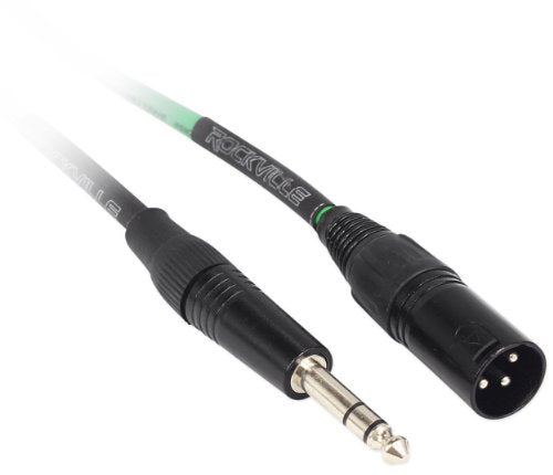 Rockville RCXMB1.5G Green 1.5' Male REAN XLR to 1/4" TRS Cable, 100% Copper | Patch Cable, Balanced Audio, Nickel Plated, 24 AWG OFC, 90% Spiral Shield, EMI/RFI Rejection, Flexible, Low Noise - color: green
