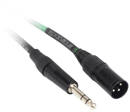 Rockville RCXMB1.5G Green 1.5' Male REAN XLR to 1/4" TRS Cable, 100% Copper | Patch Cable, Balanced Audio, Nickel Plated, 24 AWG OFC, 90% Spiral Shield, EMI/RFI Rejection, Flexible, Low Noise - color: green