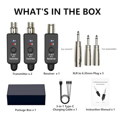2.4GHz Wireless XLR Microphone System Transmitter Receiver(A11-2(2TX+1RX))