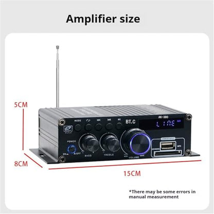 AK-380 블루투스 5.0 홈 오디오 앰프, 최대 400W+400W 2.0CH HiFi 스테레오, 12V 5A 전원 공급 장치, USB SD BT.C FM AUX 포함 무선 수신기, 자동차 홈 바 차고용