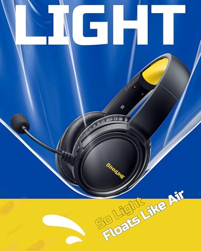 BINNUNE Wireless Gaming Headset — 2.4GHz Low-Latency USB Dongle + Bluetooth, 50mm Drivers 7.1 Surround, Noise-Cancelling Mic, 40H Battery — Over Ear Wireless Headphones for PS5, PC, Laptop, Yellow - color: Yellow, style: For PS5