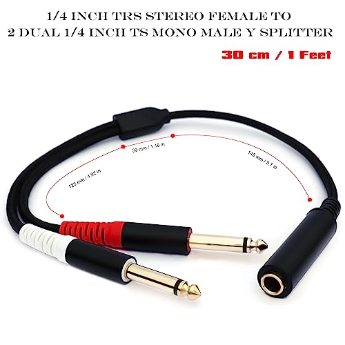 1/4 Splitter Cable, 1/4 Inch TRS Female to Dual 1/4 Inch TS Male Audio Splitter Adapter, 6.35mm TRS 1 Female to 2 Male TS Stereo Breakout Cable - 1 FT - style: 6.35mm TRS Female to Dual 6.35mm TS