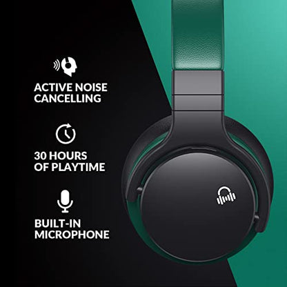MOVSSOU Million Sold Classic E7 Active Noise Cancelling Headphones | Upgraded HD Sound, Wireless Bluetooth Headphones Over The Ear Unequaled Comfort, Vivid Deep Bass, for Home Office Travel Gift - color: Teal Green