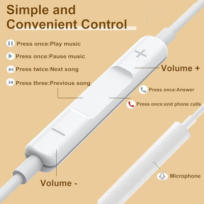2 Pack USB C Headphones for iPhone 17/16/15 Pro Max Plus, Wired Earbuds with Microphone & Volume Control Wired Headphones for iPhone 17 pro max Type C Earphones